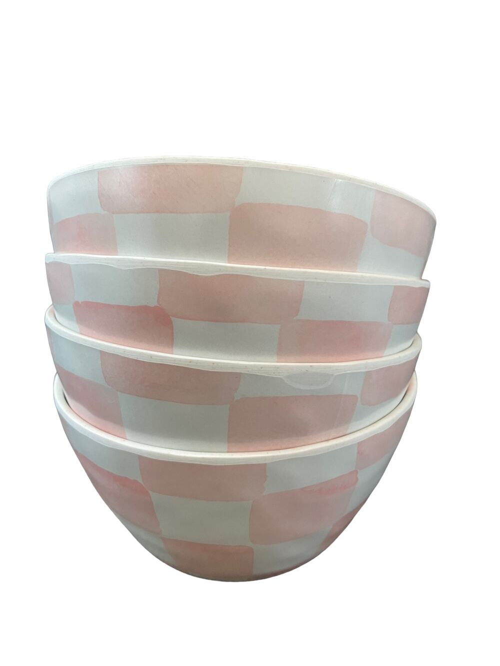 Pink & White Checkered Melamine 4.5" Tidbit Bowls Set of 4 NEW